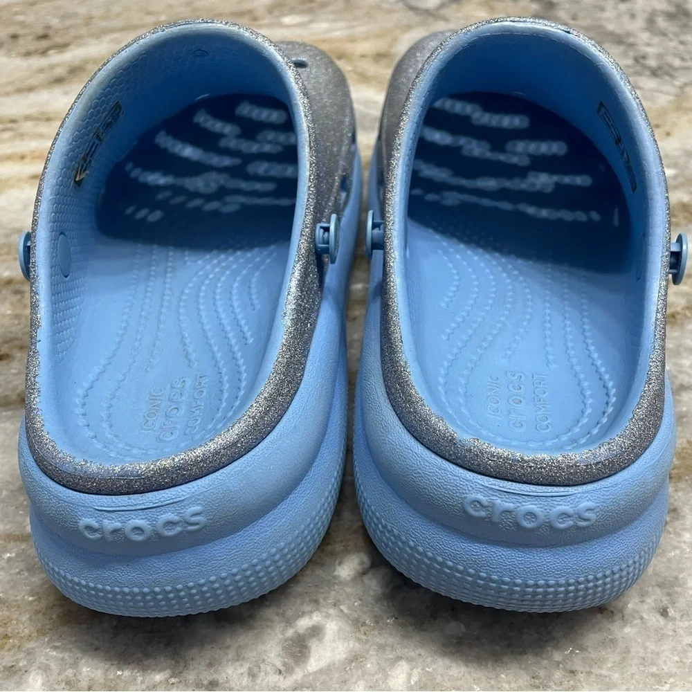 Crocs Kids' Cutie Crush Glitter Clog Shoes Girls Youth Size J3 blue ocean